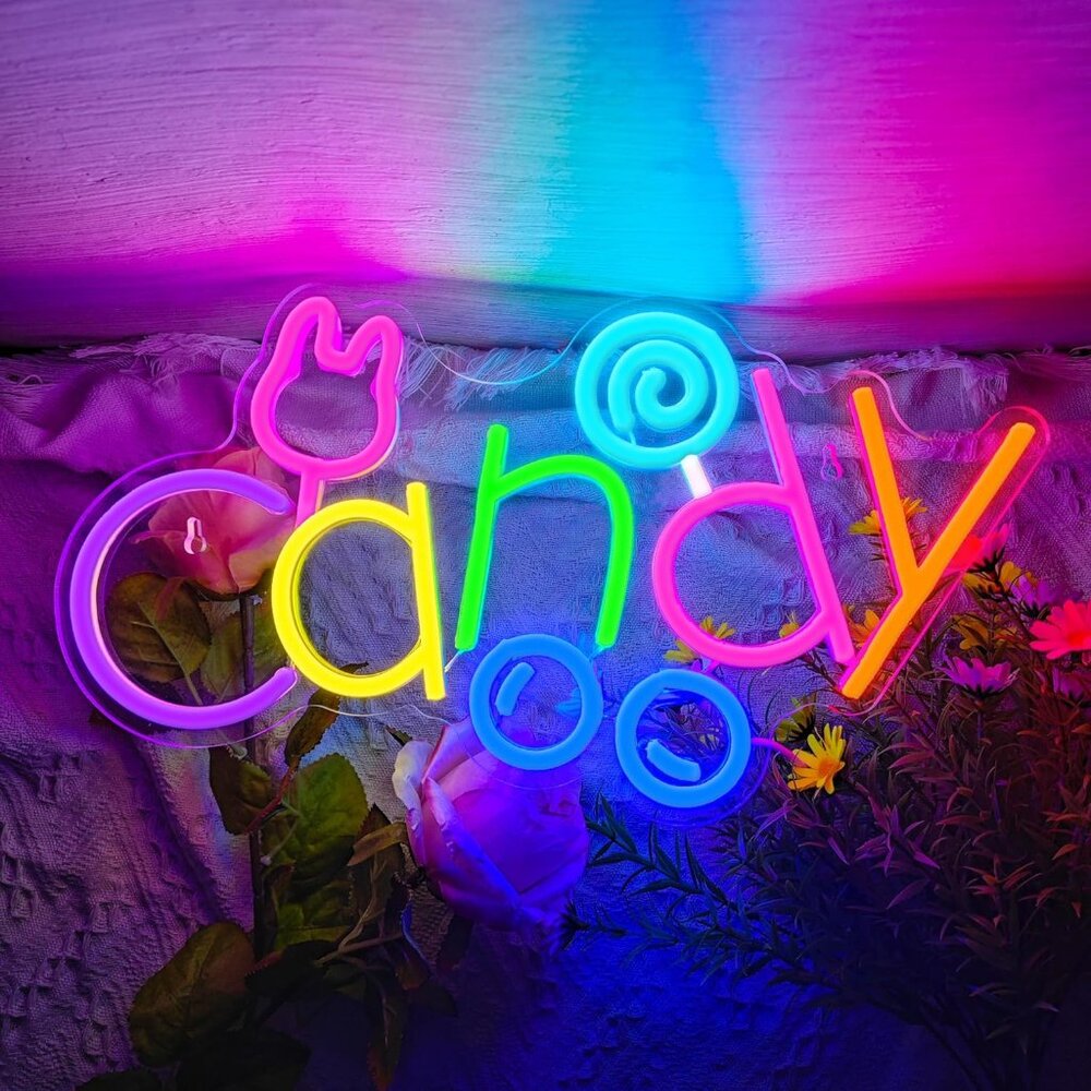 New Candy Neon Sign – Dimmable USB LED Bunny Candy Light for Fun Decor